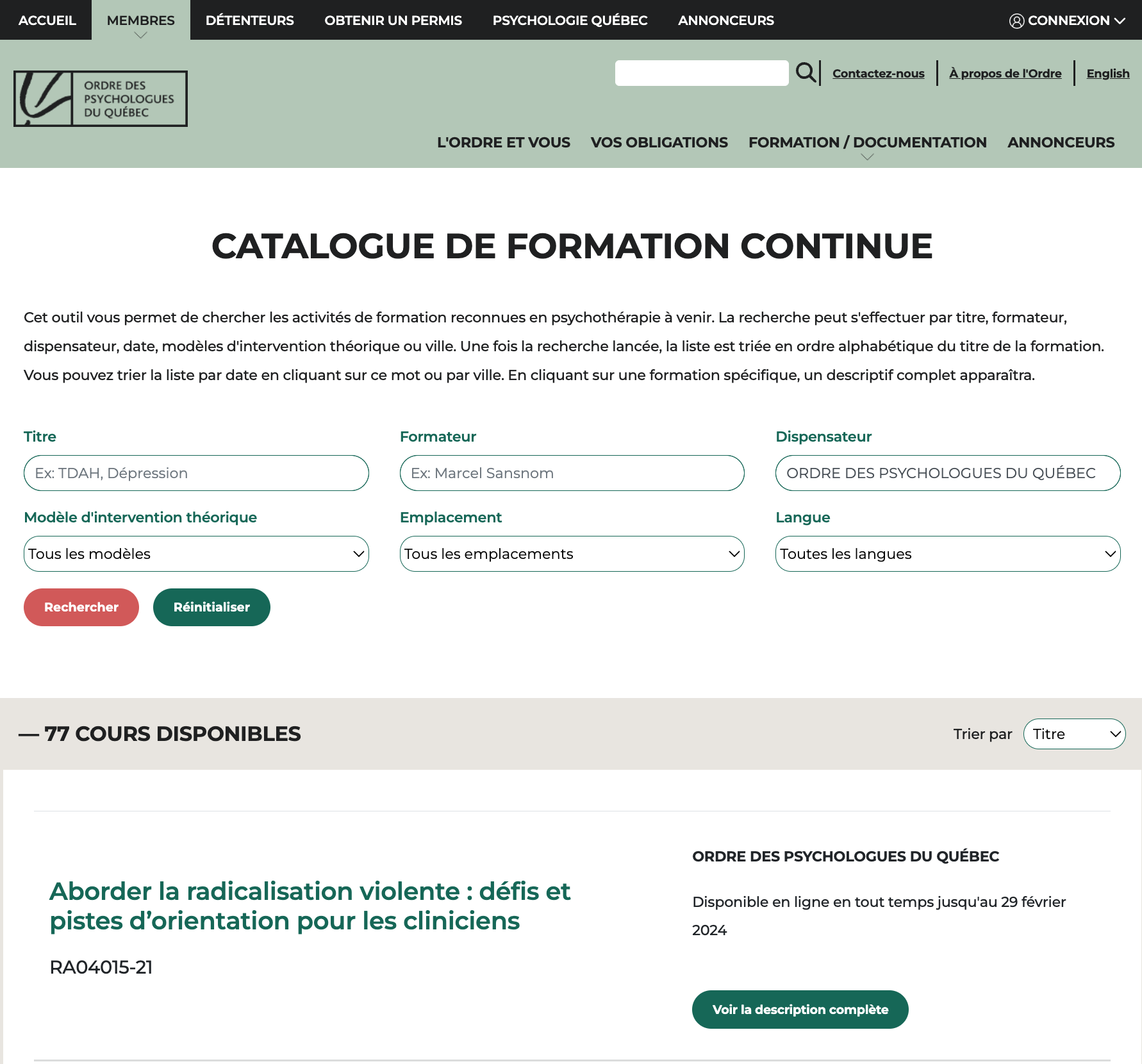 Catalogue de formation continue de l'OPQ, Liferay